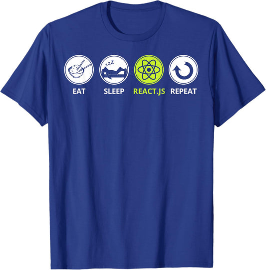 Funny Javascript - Eat Sleep React.js Repeat T-Shirt - T-Shirt | Royal