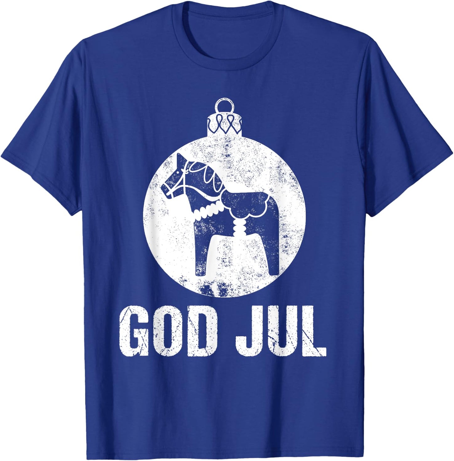 Christmas Scandinavian Dala Horse Ornament God Jul Vintage T-Shirt - T-Shirt | Royal