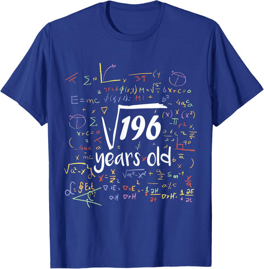 Square Root Of 196 - 14th Birthday 14 Year Old Math Bday T-Shirt - T-Shirt | Royal
