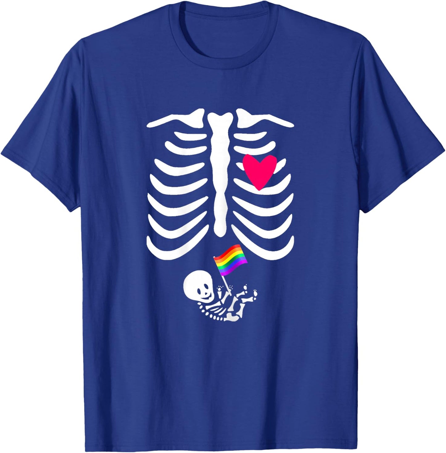 Halloween Lesbian Pregnancy Pride Baby Pregnant Skeleton T-Shirt - T-Shirt | Royal