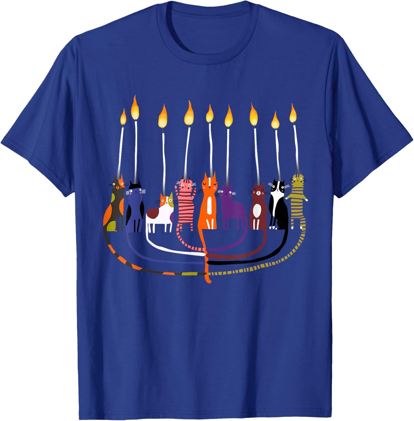 Funny Cat Menorah Hanukkah T-Shirt - T-Shirt | Royal