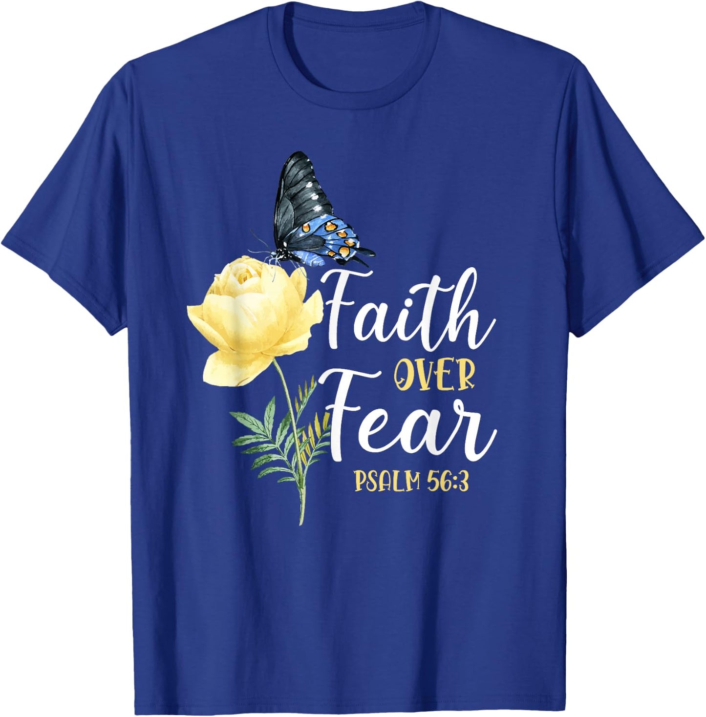 Christian Bible Verse Quote Butterfly Rose Flower Psalm 56:3 T-Shirt - T-Shirt | Royal