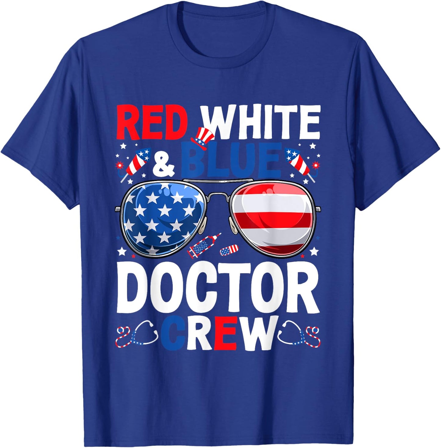 4th Of July Red White & Blue Doctor Crew American Flag Women Men T-Shirt - T-Shirt | Royal