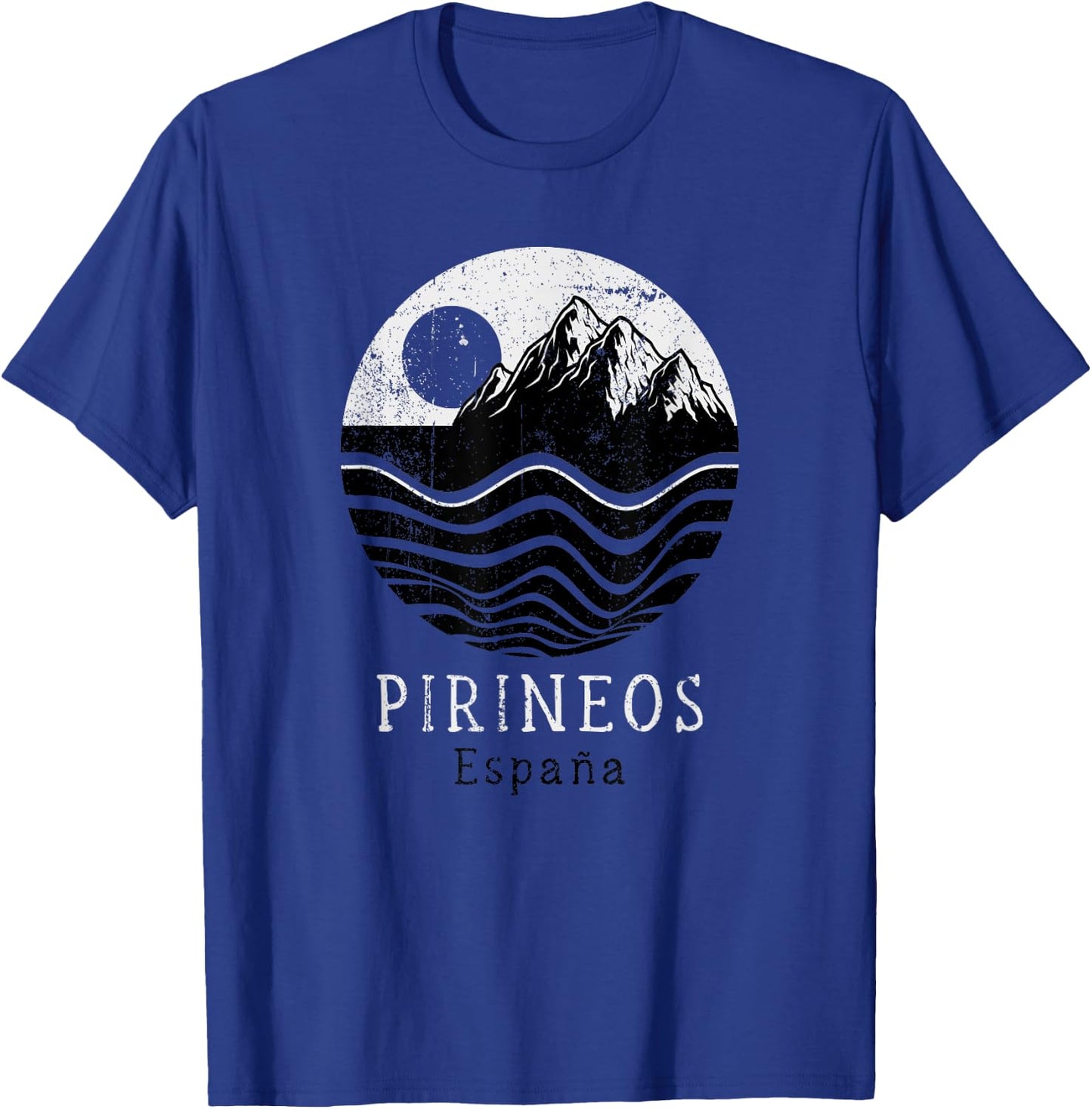 Pyrenees Vintage Mountains Hiking Camping Spain Retro T-Shirt - T-Shirt | Royal