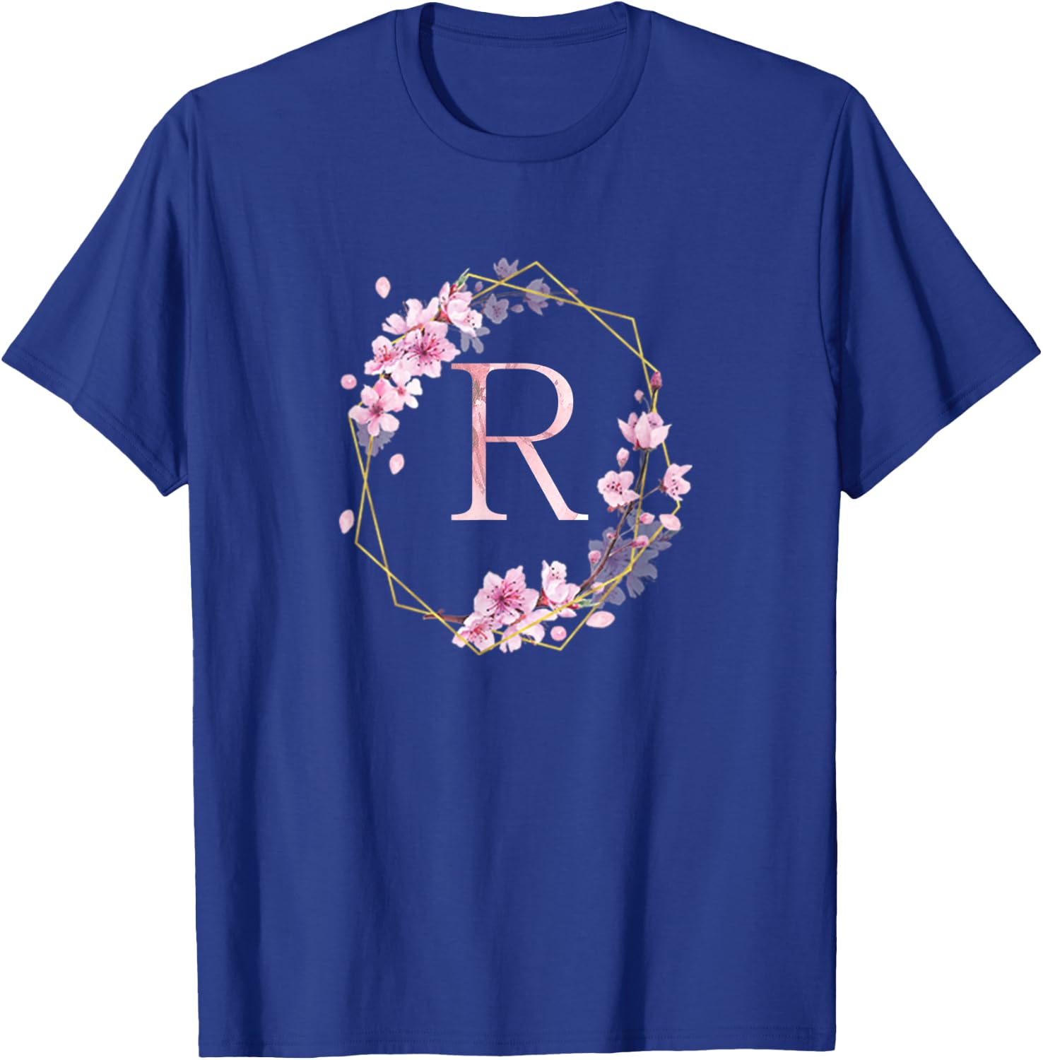 Cherry Blossom Floral Monogram Initial Letter R T-Shirt - T-Shirt | Royal