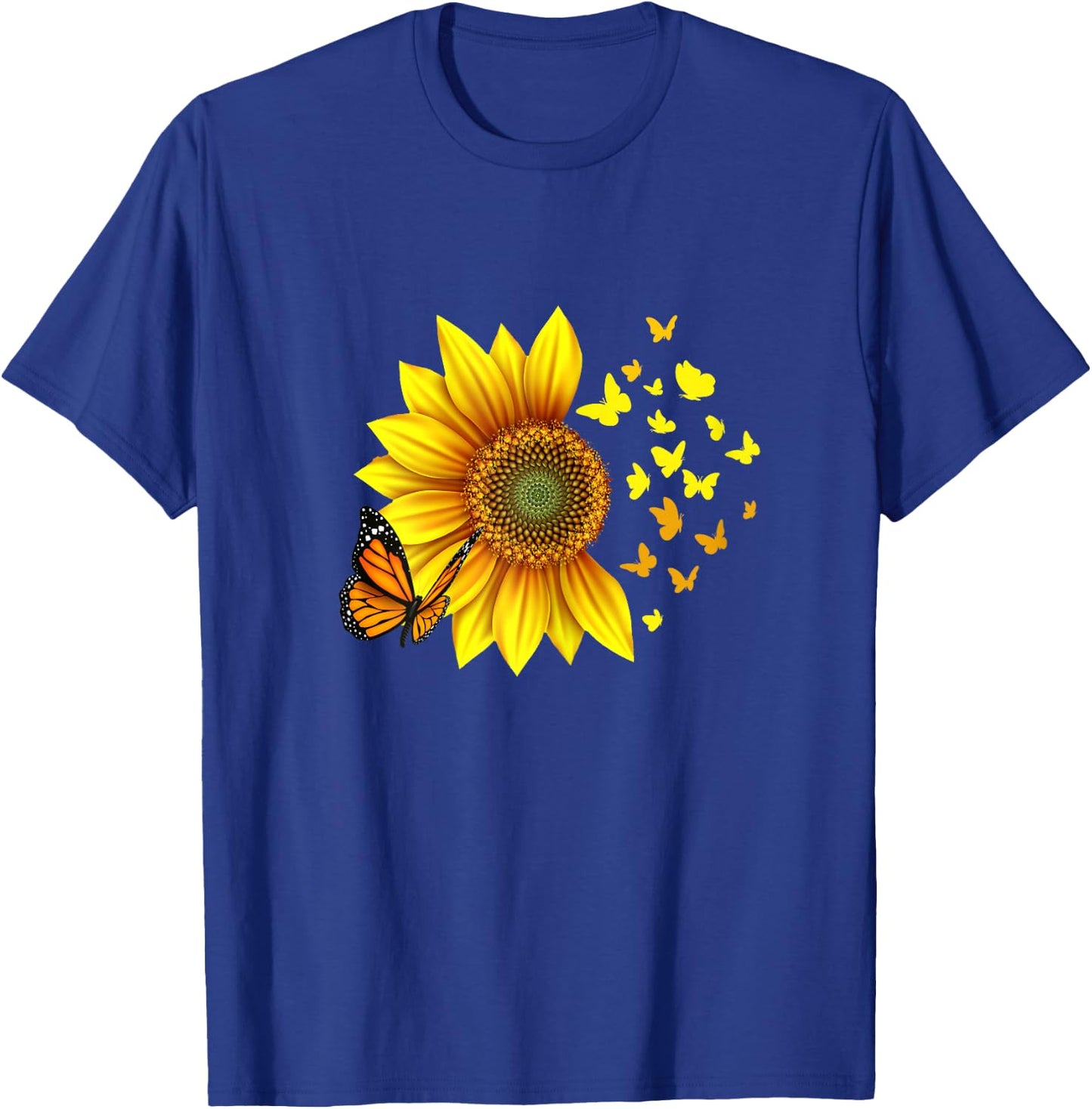 Woman, Girls, Teenager, Kids Design Sunflower Butterflies T-Shirt - T-Shirt | Royal