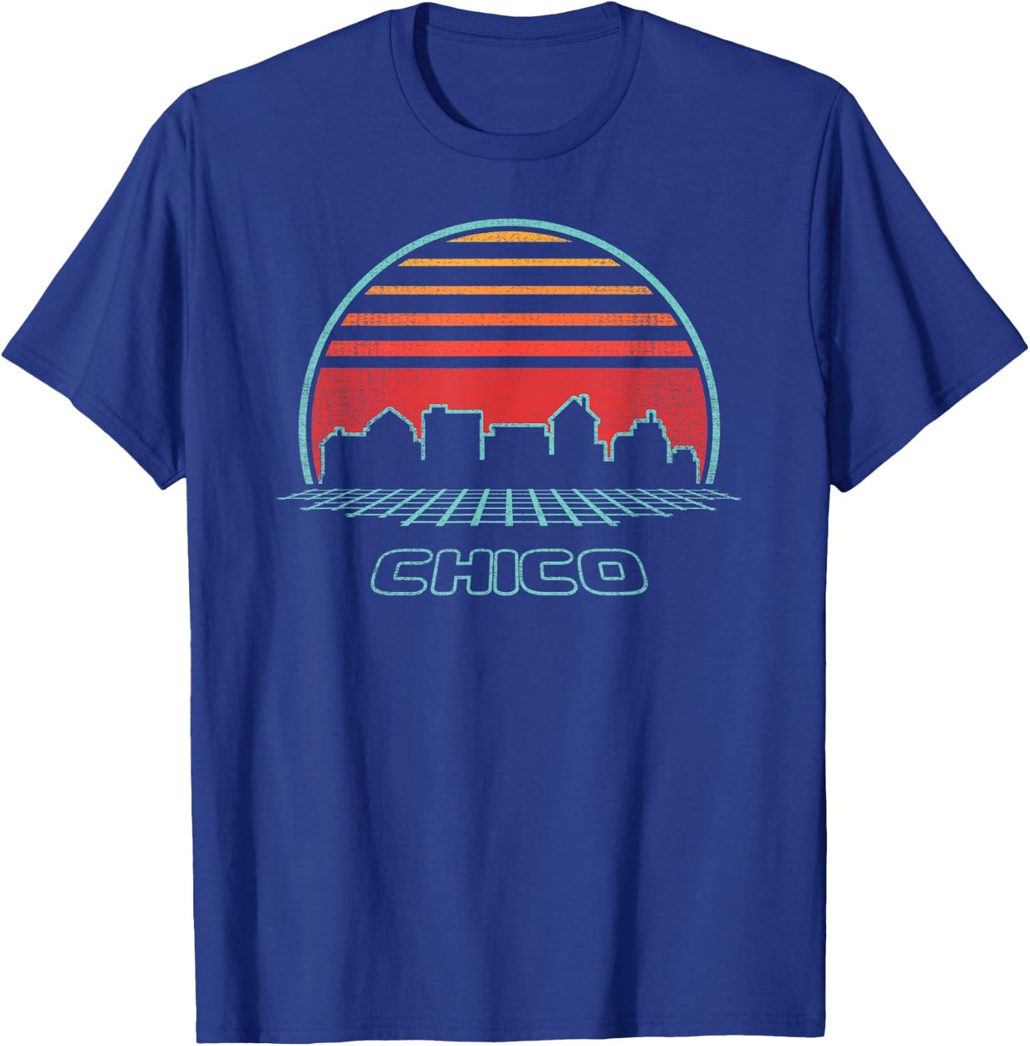 Chico City Skyline Retro Vintage 80s Style T-Shirt - T-Shirt | Royal