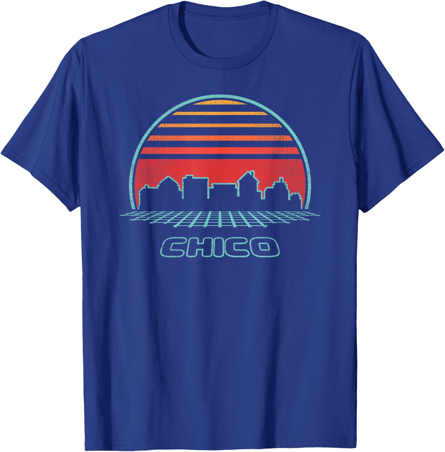 Chico City Skyline Retro Vintage 80s Style T-Shirt - T-Shirt | Royal