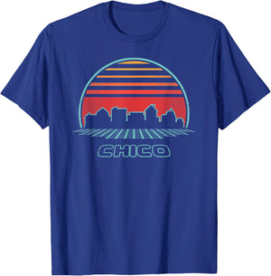 Chico City Skyline Retro Vintage 80s Style T-Shirt - T-Shirt | Royal