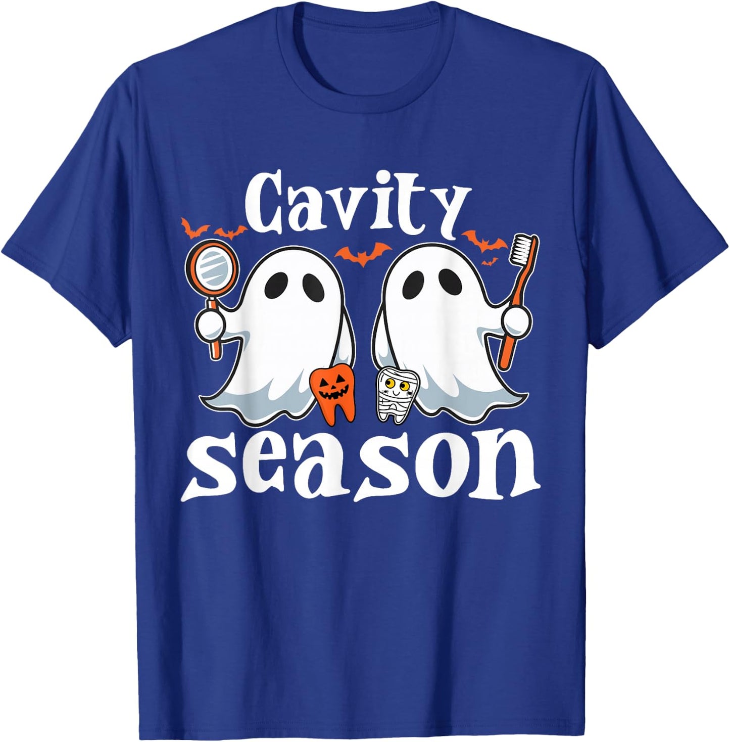 Cavity Season Halloween Funny Dental Ghosts And Toothbrush T-Shirt - T-Shirt | Royal