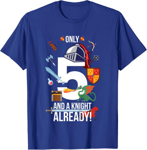 Kids 5th Birthday Boy "Only 5 And A Knight Already" T-Shirt - T-Shirt | Royal