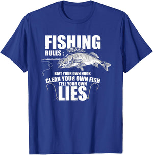 Fishermen Fishing Rules Bait Your Own Hook Clean Fish Lie T-Shirt - T-Shirt | Royal