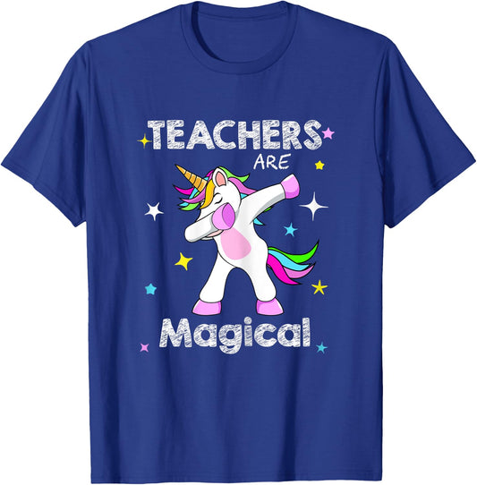 Teachers Are Magical Shirt Dabbing Unicorn Teaching T-Shirt - T-Shirt | Royal
