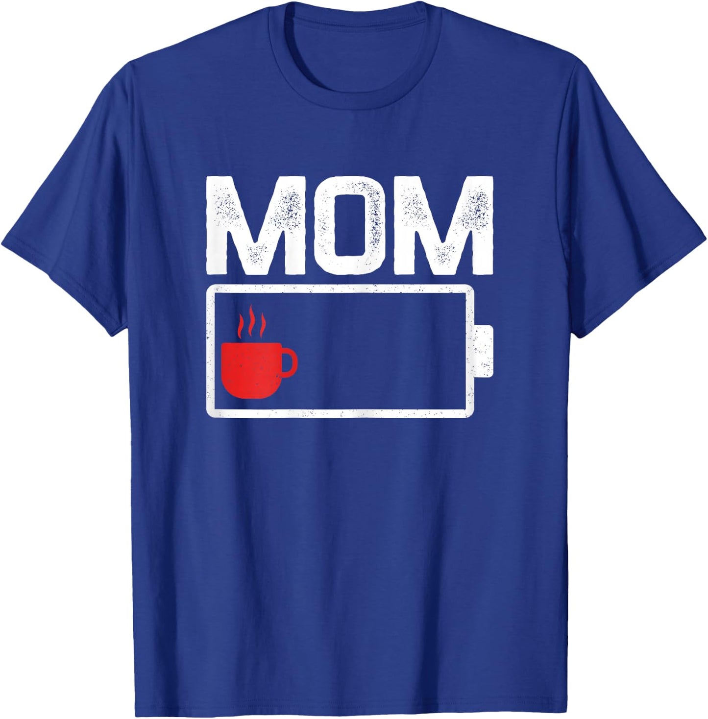 Mom Coffee Exhausted Tired Mommy Low Energy Battery T-Shirt - T-Shirt | Royal