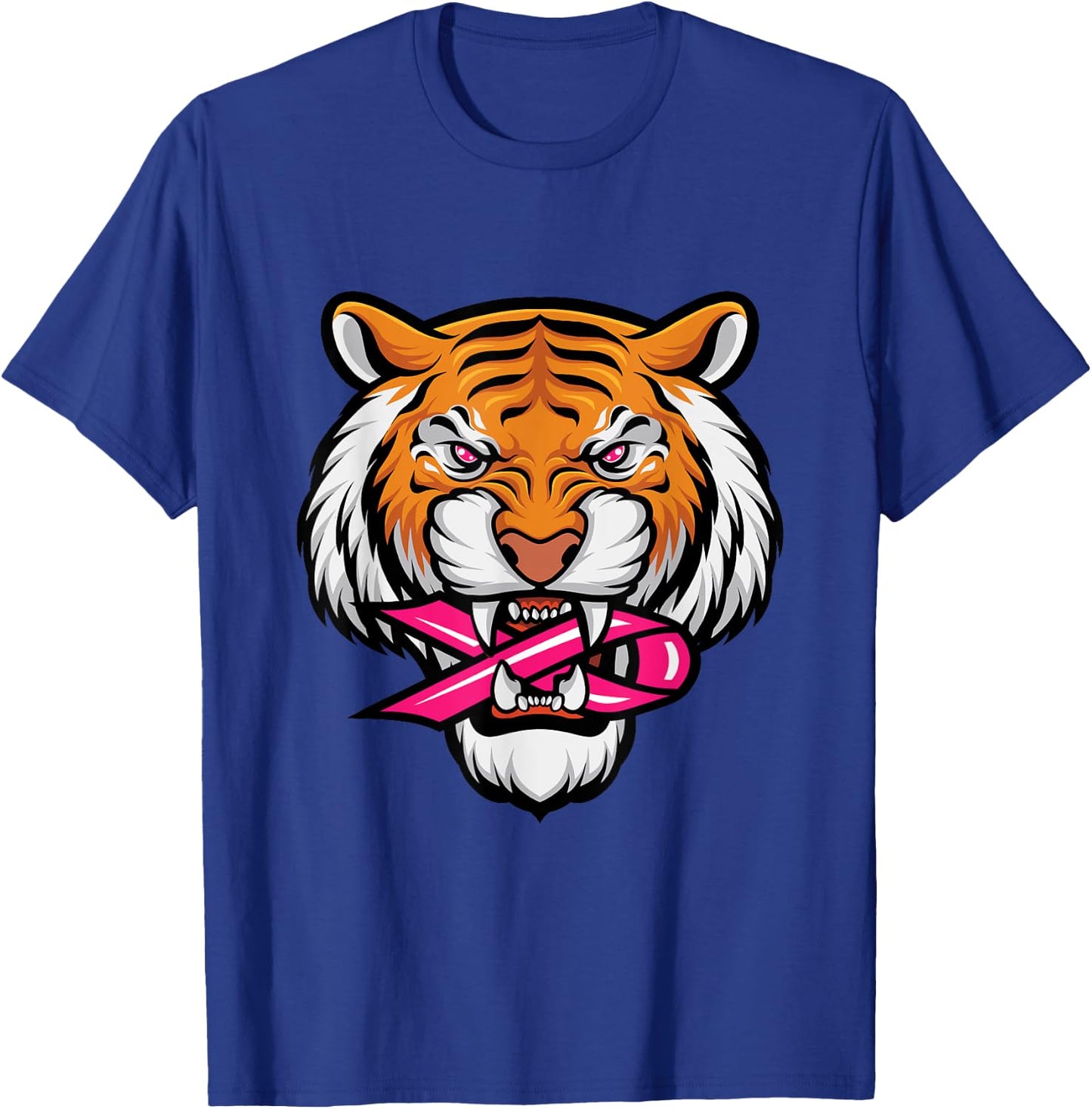Tiger Pink Ribbon Breast Cancer Awareness Animal Warrior T-Shirt - T-Shirt | Royal