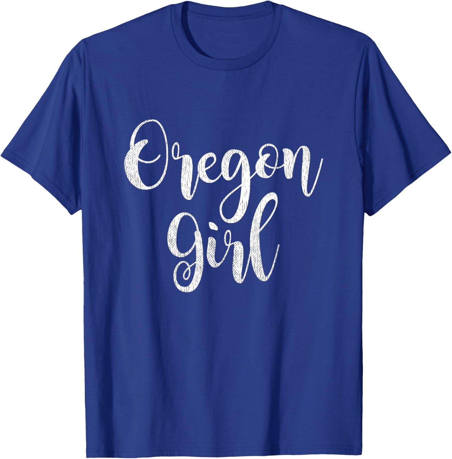 Distressed OR Women Lettering Cute Oregon Girl T-Shirt - T-Shirt | Royal