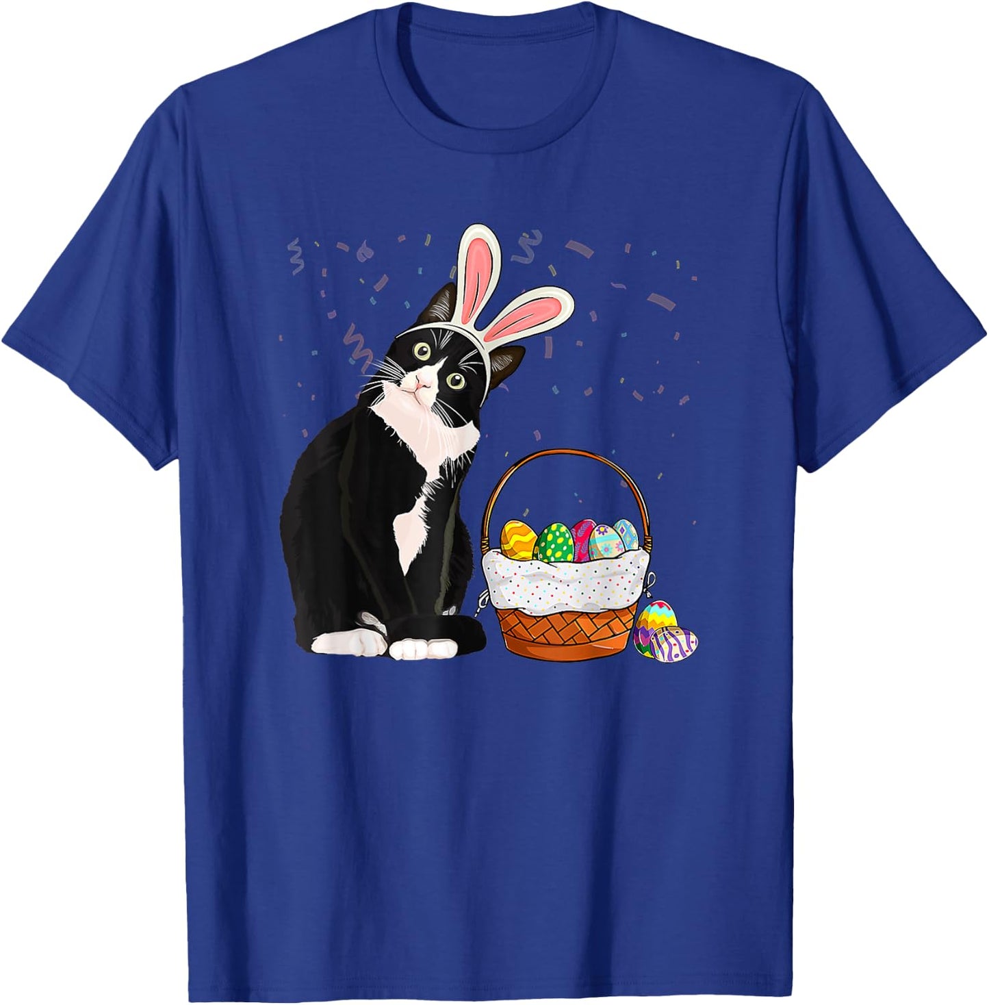 Easter Day Cat Bunny Ears Eggs Shirt Men Women Easter Rabbit T-Shirt - T-Shirt | Royal