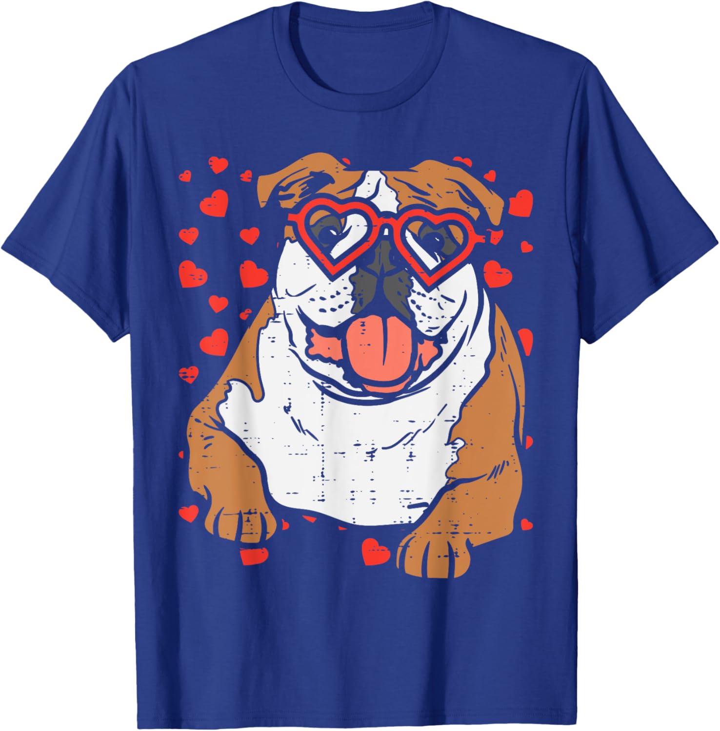 Heart Glasses English Bulldog Cute Valentines Day Dog Gift Men Women Kids T-Shirt - T-Shirt | Royal