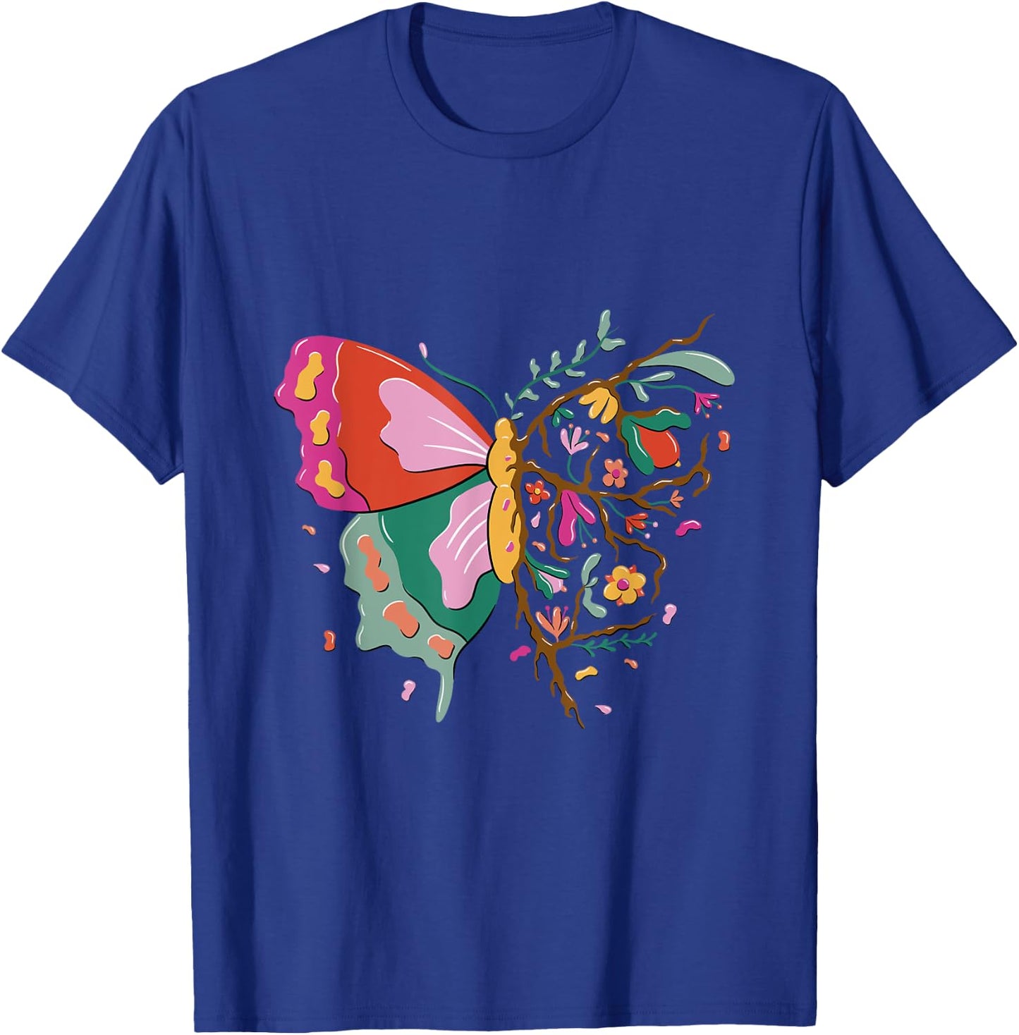 Butterfly in nature design with flowers T-Shirt - T-Shirt | Royal