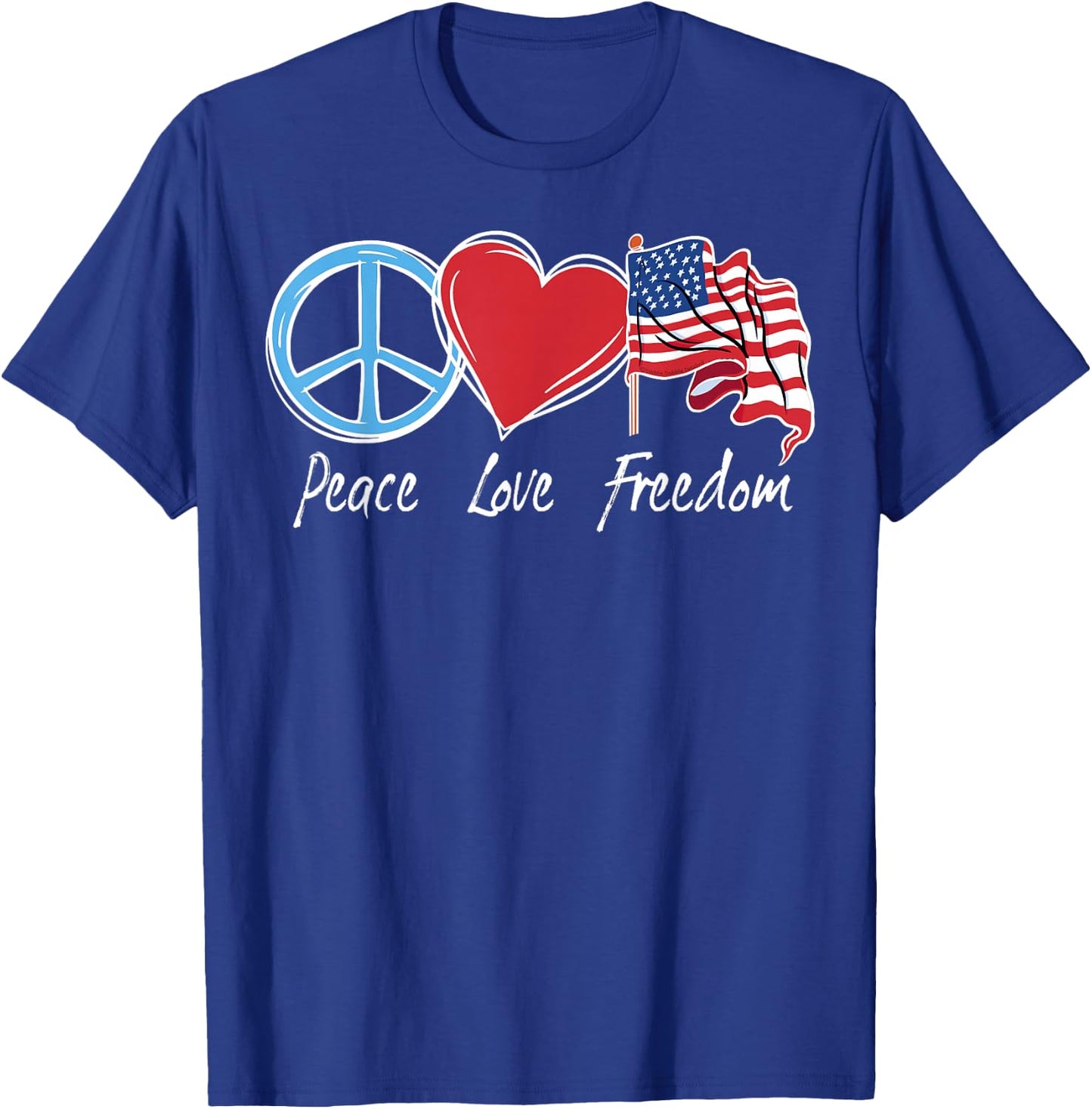Patriotic Retro Peace Love Freedom USA Flag 4th of July T-Shirt - T-Shirt | Royal