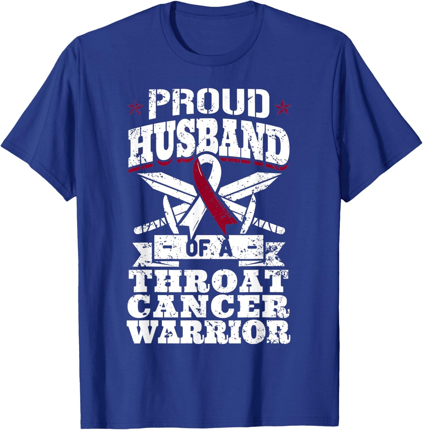Proud Husband Of A Throat Cancer Warrior Awareness Ribbon T-Shirt - T-Shirt | Royal