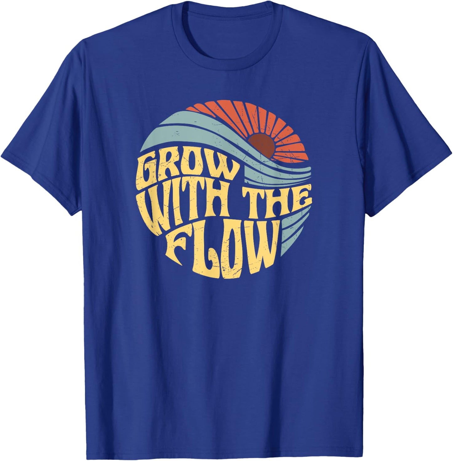 Grow with the flow Retro Flower Retro letter Wavy letter T-Shirt - T-Shirt | Royal