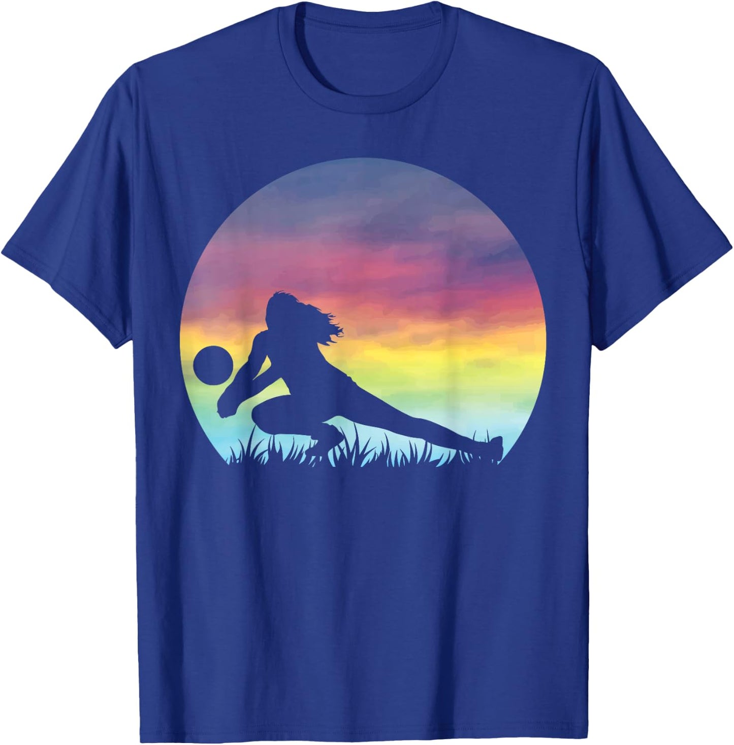 Women's Volleyball Silhouette Colorful Retro Sunset Girls T-Shirt - T-Shirt | Royal