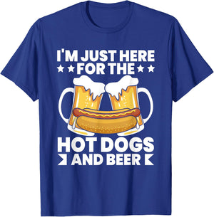 I'm Just Here For The Hot Dogs and Beer Funny Hot Dog Quote Women T-Shirt - T-Shirt | Royal