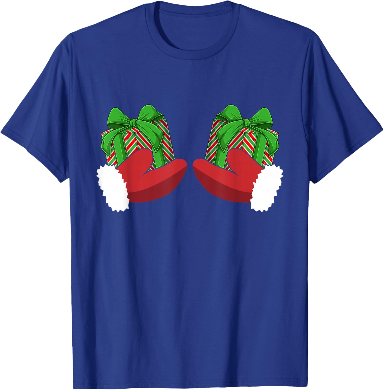 Christmas Boobs Santa Hands Holding Gifts Hand Bra Adult T-Shirt - T-Shirt | Royal