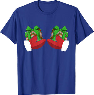 Christmas Boobs Santa Hands Holding Gifts Hand Bra Adult T-Shirt - T-Shirt | Royal