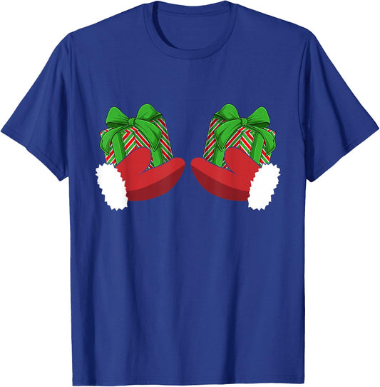 Christmas Boobs Santa Hands Holding Gifts Hand Bra Adult T-Shirt - T-Shirt | Royal