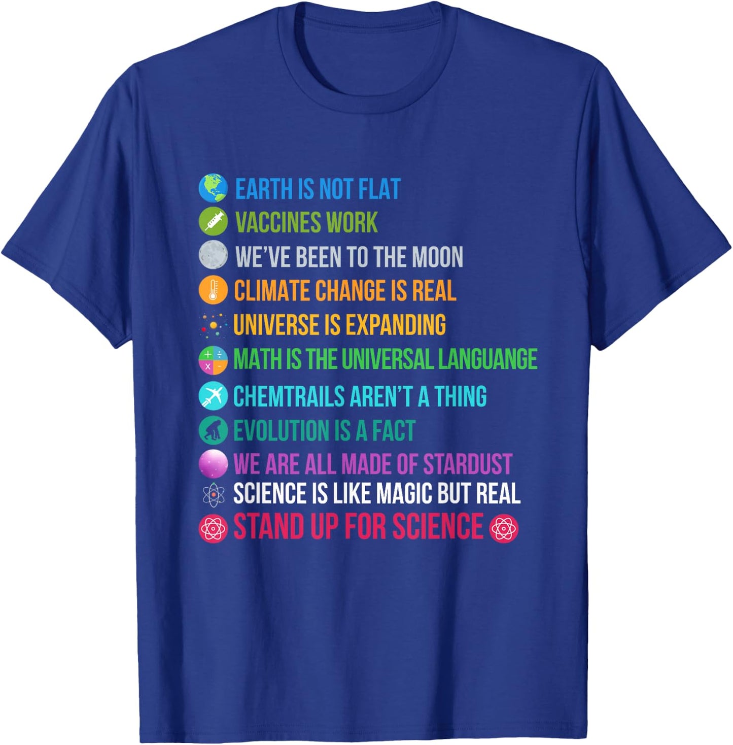 Earth Is Not Flat Vaccines Work Science Teacher Nerd Geek T-Shirt - T-Shirt | Royal
