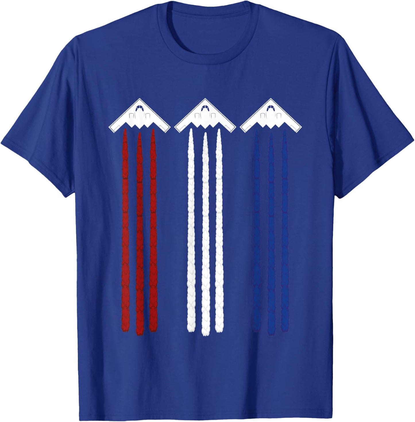 Jet Fighter & B-2 Spirit Bomber Patriotic Art 4th of July T-Shirt - T-Shirt | Royal