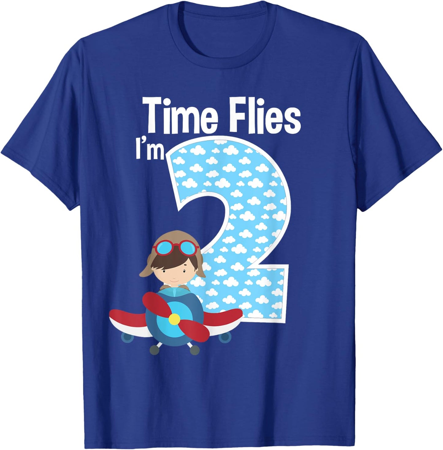 Time Flies I'm 2 2nd Birthday Airplane Pilot Flying T-Shirt - T-Shirt | Royal