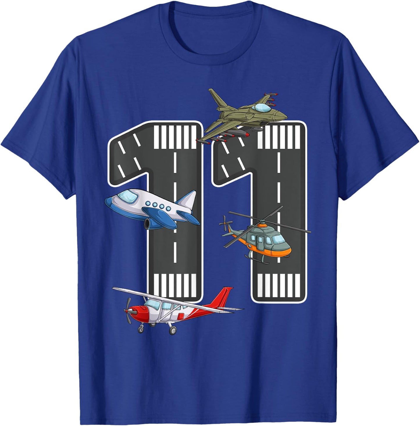 Little Pilot 11th Birthday Party 11 Eleven Year Old Airplane T-Shirt - T-Shirt | Royal