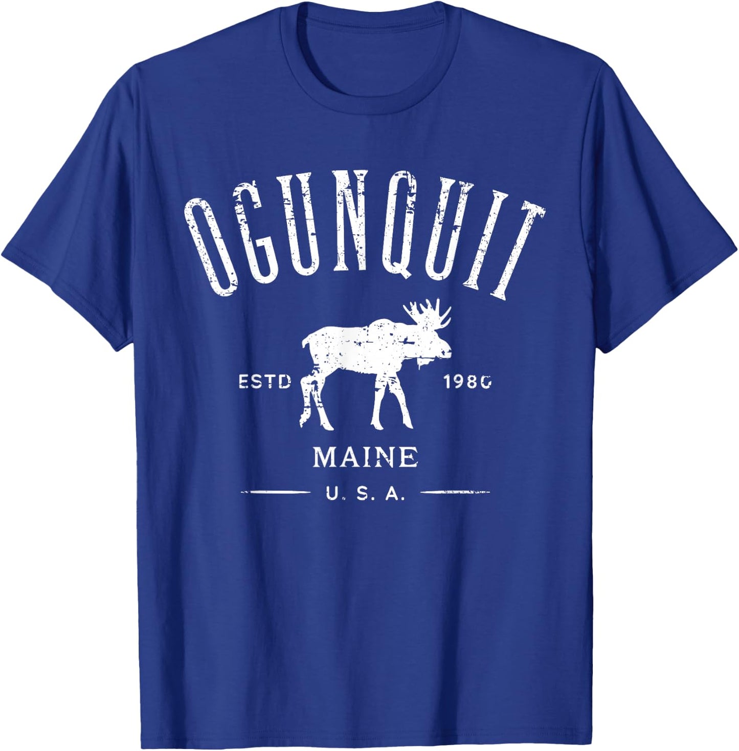 Ogunquit Maine USA with Moose Distressed Design Souvenir T-Shirt - T-Shirt | Royal