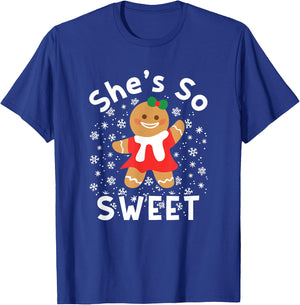 Gingerbread Man Woman Couples Christmas Holiday Matching T-Shirt - T-Shirt | Royal