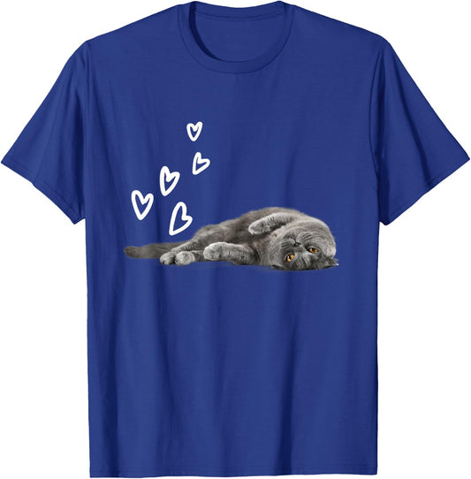 Cat British Shorthair Hearts Love T-Shirt - T-Shirt | Royal