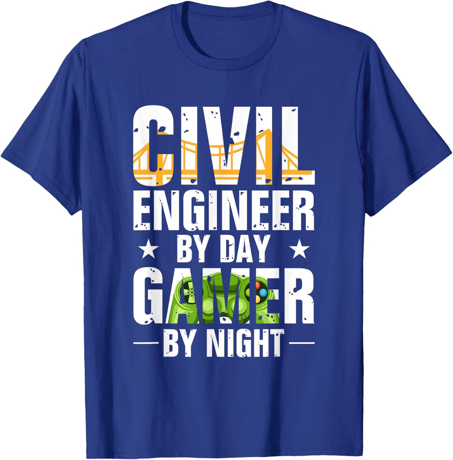 Funny Civil Engineer By Day Gamer By Night Engineering T-Shirt - T-Shirt | Royal