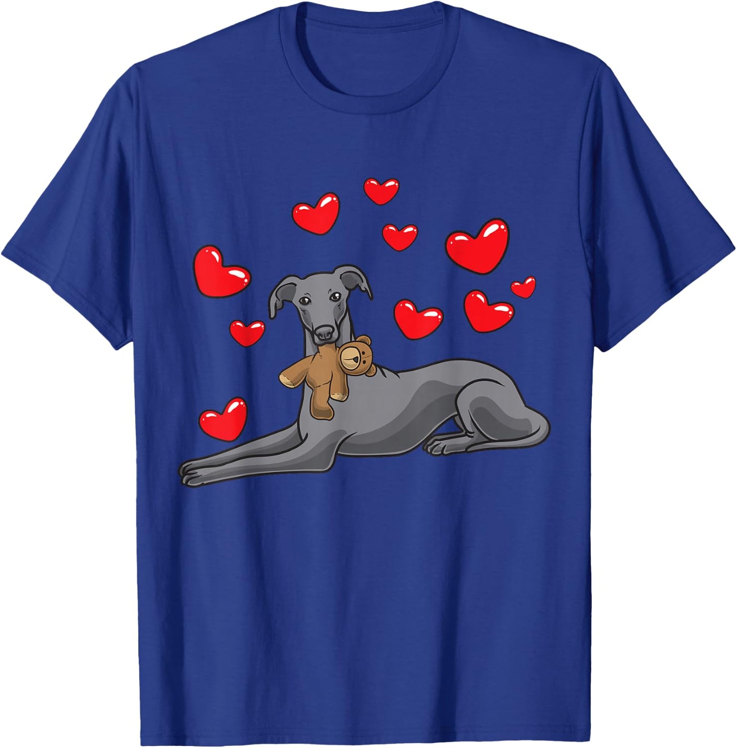 Italian Greyhound Dog With Stuffed Animal And Hearts T-Shirt - T-Shirt | Royal