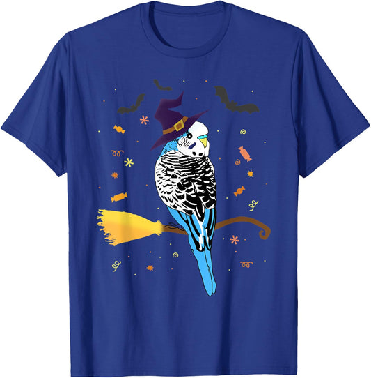 Funny Parrot Witch Birb memes Blu Parakeet Halloween Budgie T-Shirt - T-Shirt | Royal