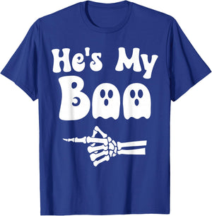 He's My Boo Skeleton Couples Matching Couple Halloween T-Shirt - T-Shirt | Royal