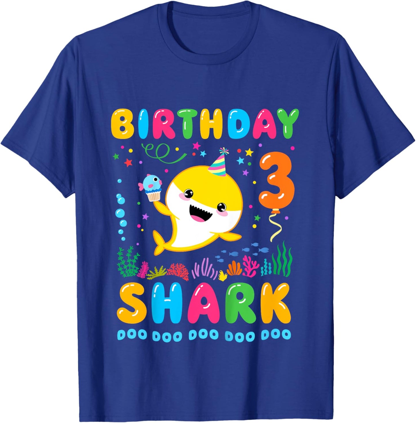 Birthday Shark 3 Year Old Boy or Girl 3rd Bday Kawaii T-Shirt - T-Shirt | Royal