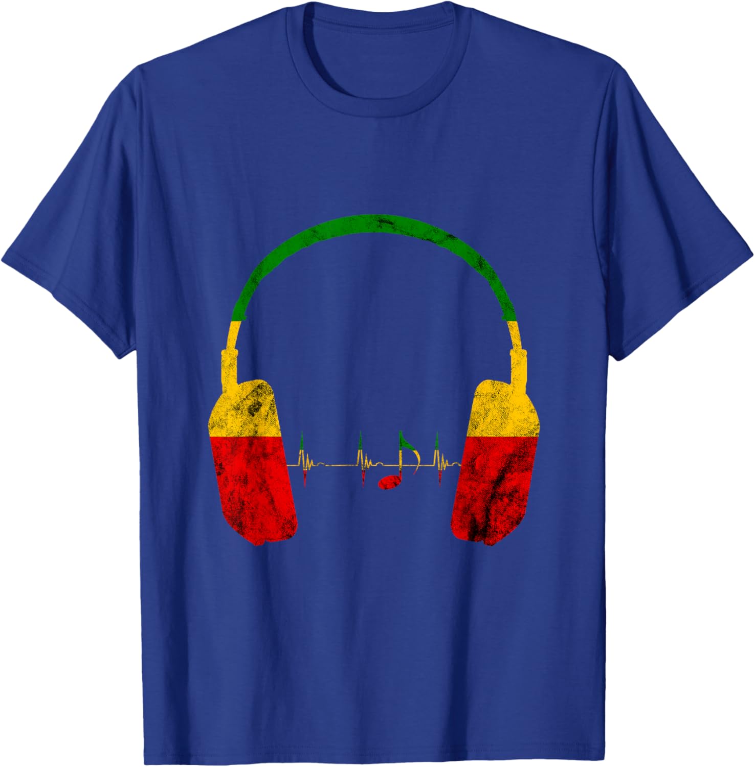 Rasta Reggae Music Headphones Jamaica Heartbeat Music Note T-Shirt - T-Shirt | Royal