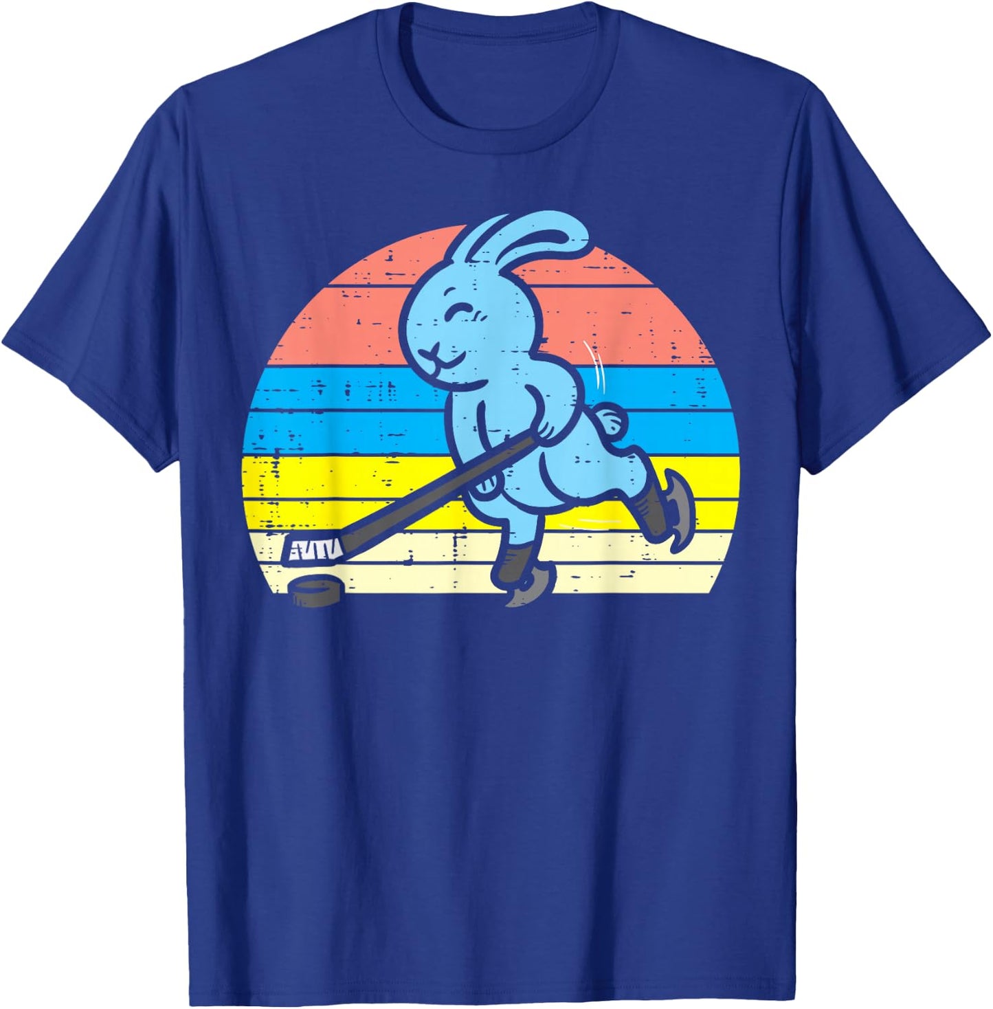 Easter Bunny Playing Ice Hockey Retro Sports Men Women Kids T-Shirt - T-Shirt | Royal