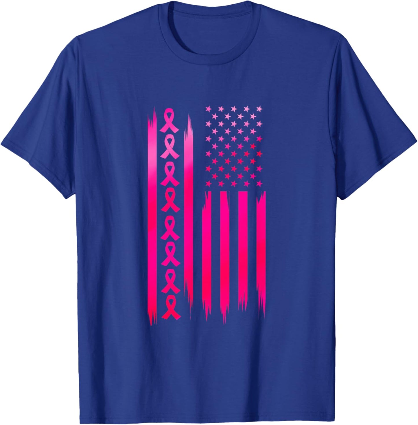 American Flag Fighting Breast Cancer - Awareness T-Shirt - T-Shirt | Royal