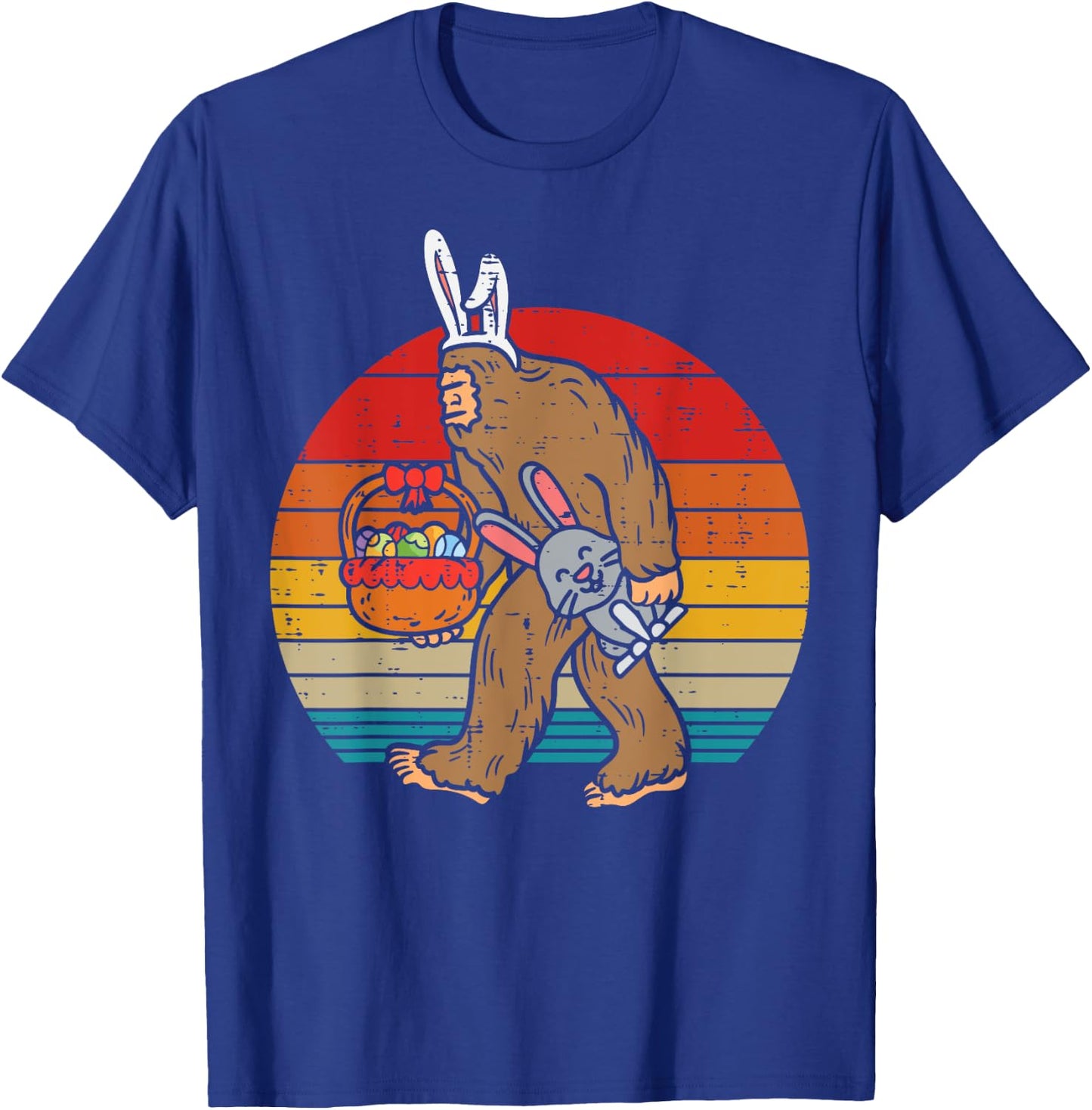 Bigfoot Easter Bunny Eggs Retro Sasquatch Men Women Kids T-Shirt - T-Shirt | Royal