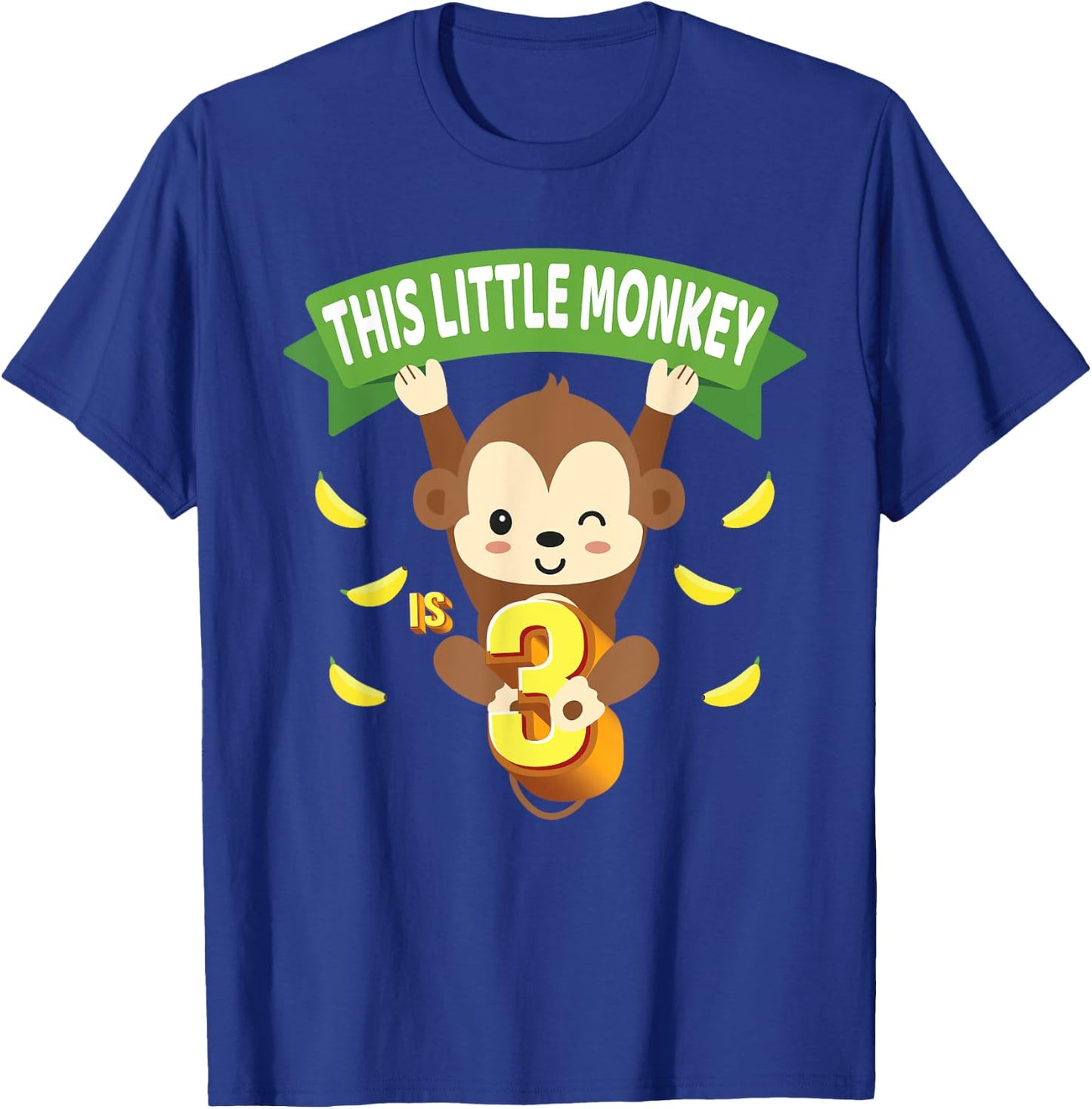 This Little Monkey Is 3 Years Old Kid 3rd Birthday Monkeys T-Shirt - T-Shirt | Royal