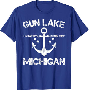 GUN LAKE MICHIGAN Funny Fishing Camping Summer Gift Women T-Shirt - T-Shirt | Royal