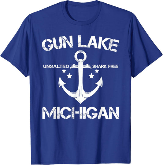 GUN LAKE MICHIGAN Funny Fishing Camping Summer Gift Women T-Shirt - T-Shirt | Royal